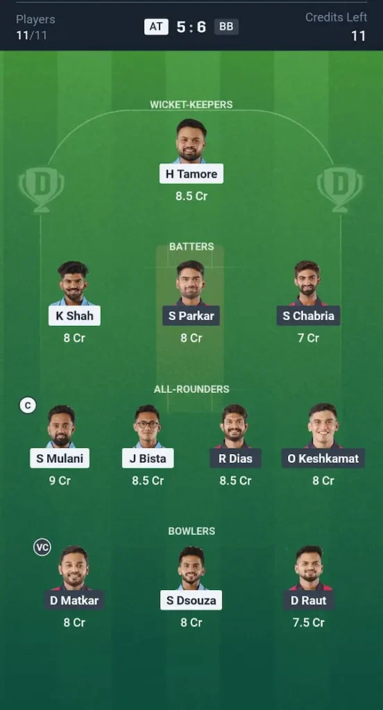 AT vs BB Dream11 Prediction Head to Head Team