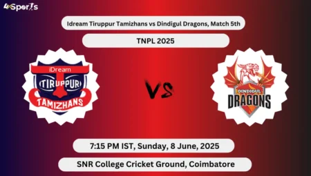 Idream Tiruppur Tamizhans vs Dindigul Dragons, Match 5th SNR College Cricket Ground, Coimbatore 7:15 PM IST, Sunday, 8 June, 2025