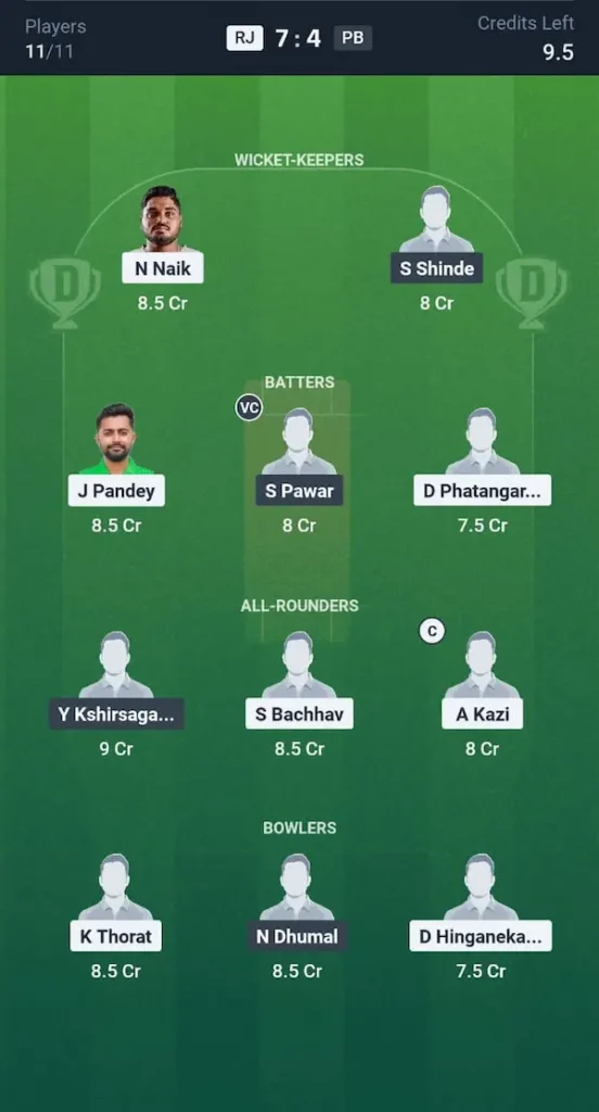 RJ vs PB Dream11 Prediction Head to Head Team