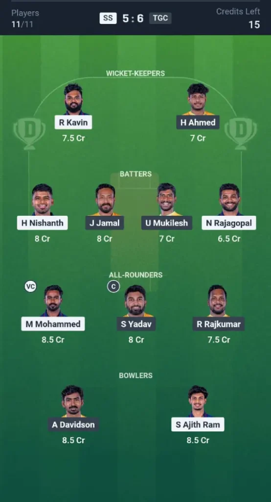 SS vs TGC Dream11 Prediction: Head to Head Team
