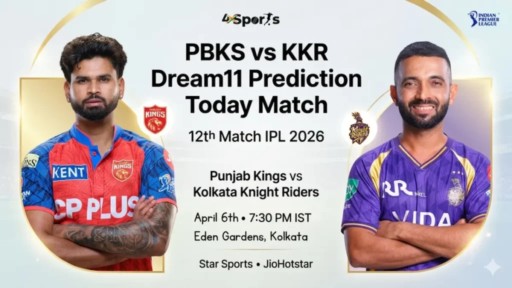 KKR vs PBKS Dream11 Prediction Today Match 12th, IPL 2026: Top Fantasy Team, Playing XI, Kolkata Pitch Report & Player Stats KKR vs PBKS Dream11 Prediction Today Match 12th IPL 2026
