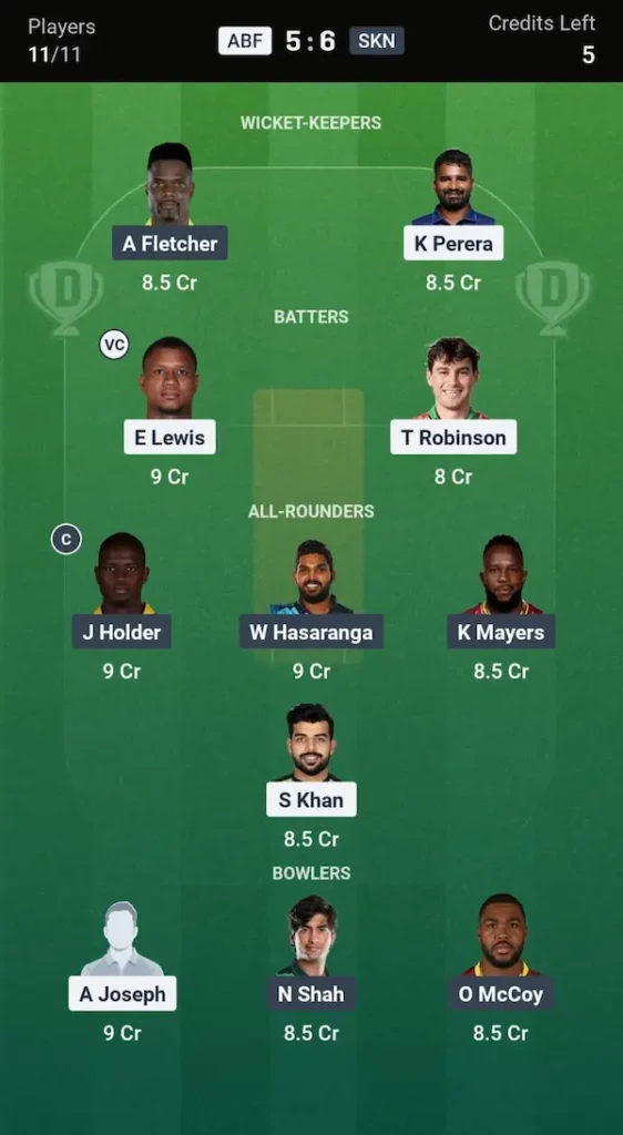 ABF vs SKN Dream11 Prediction Head-to-Head Teamo