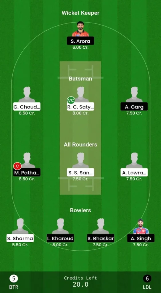 BTR vs LDL Dream11 Prediction Head-to-Head Team
