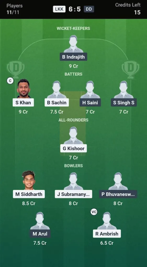 LKK vs DD Dream11 Prediction Grand League Team