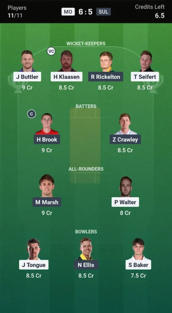 MO vs SUL Dream11 Prediction Grand League Team 1