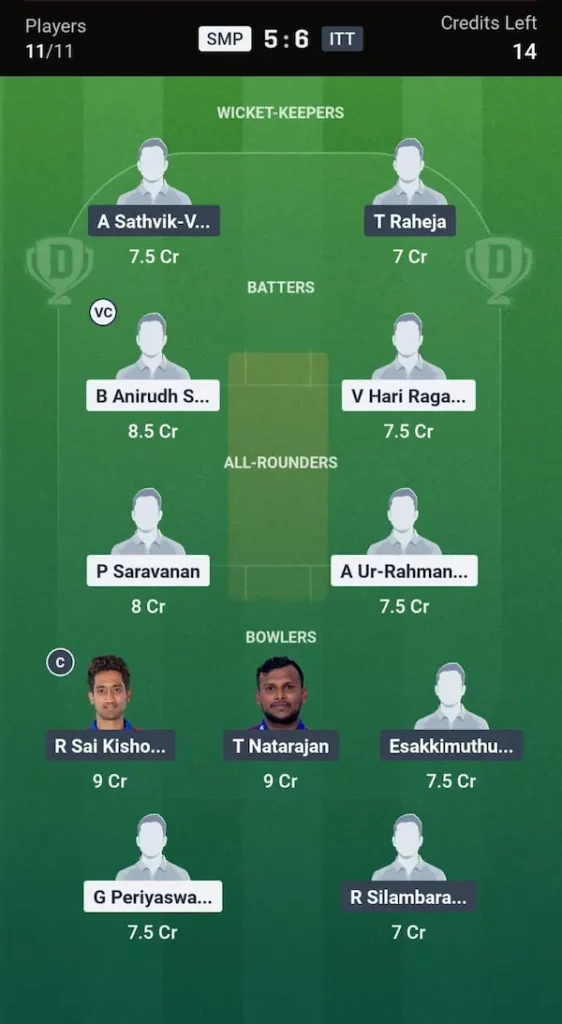 SMP vs ITT Dream11 Prediction Grand League Team