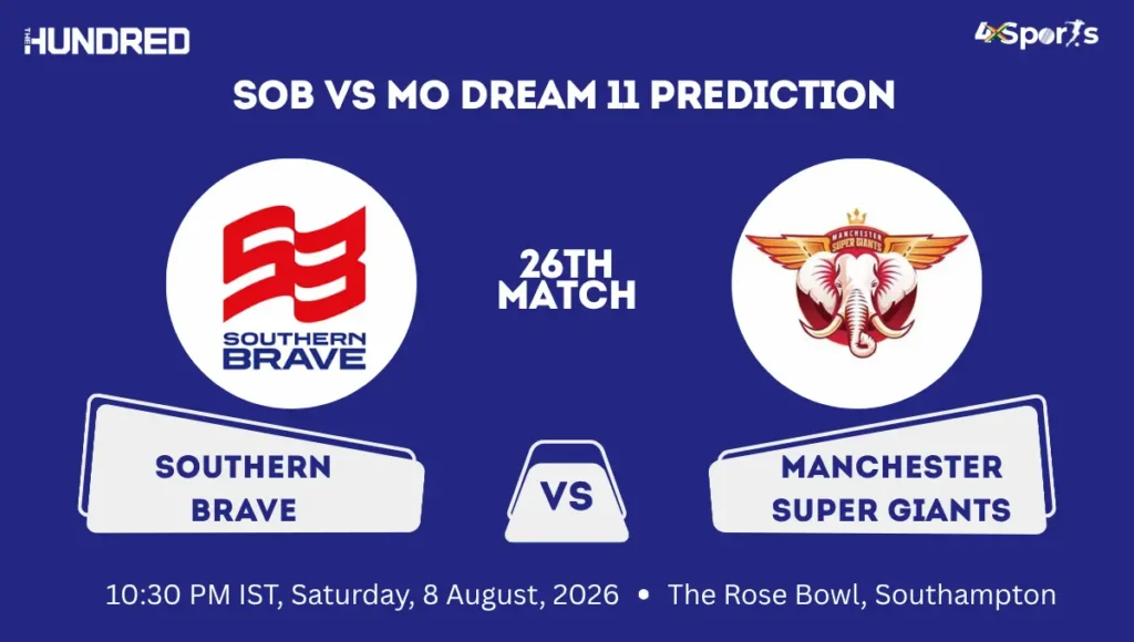 SOB vs MO Dream11 Prediction Today Match 26th: Playing XI, Pitch Report, Fantasy Cricket Tips, Dream11 Team Captain And Vice Captain Choices – The Hundred 2026 SOB vs MO Dream 11 Prediction 26th Match 2026