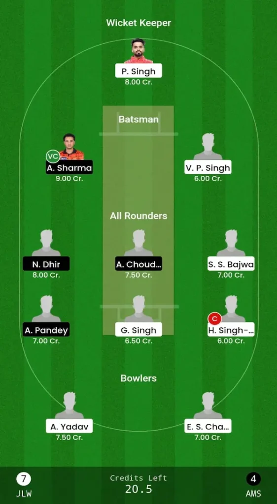 AMS vs JLW Dream11 Prediction Grand League Team