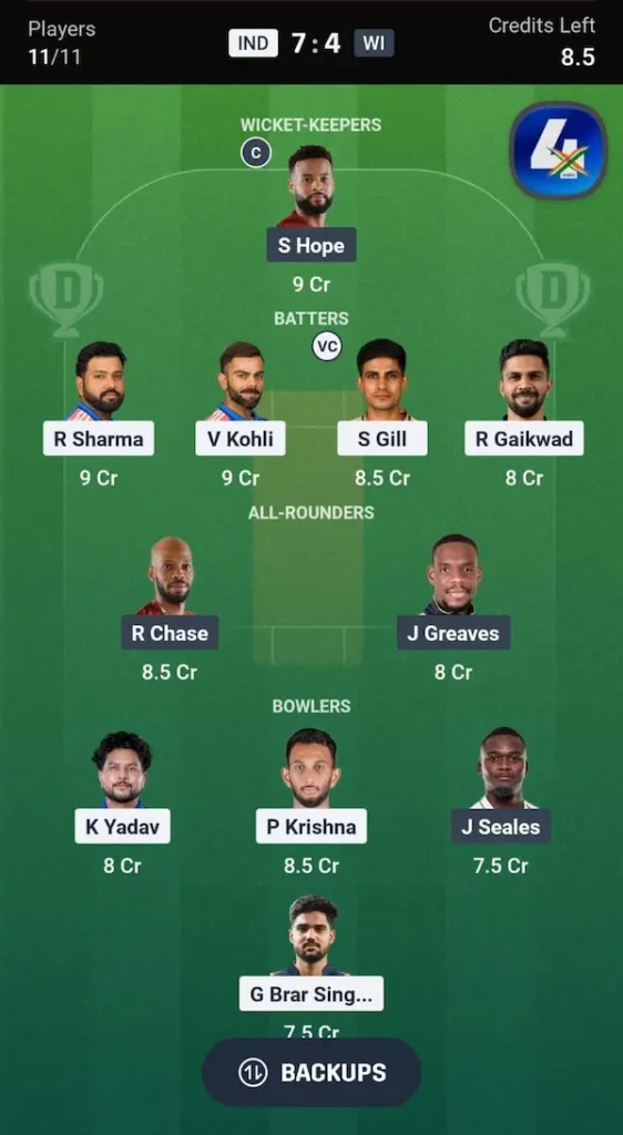 IND vs WI Dream11 Prediction 2nd ODI Grand League Team 2