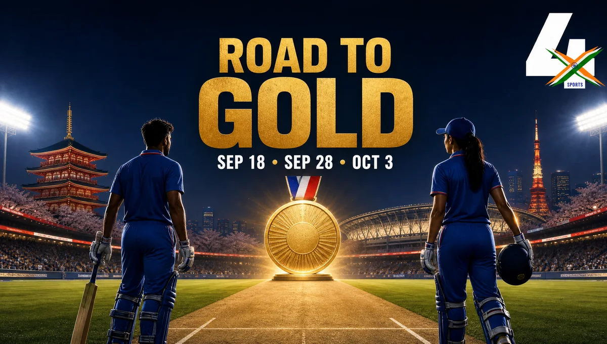 Road to Gold editorial illustration showing India’s key Asian Games 2026 cricket dates