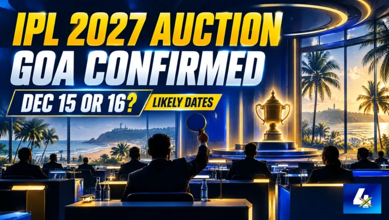 IPL 2027 auction room in Goa with December 15 or 16 clearly marked as likely dates