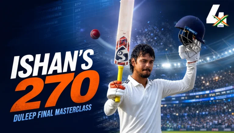 Editorial illustration of Ishan Kishan celebrating his 270 in the Duleep Trophy final