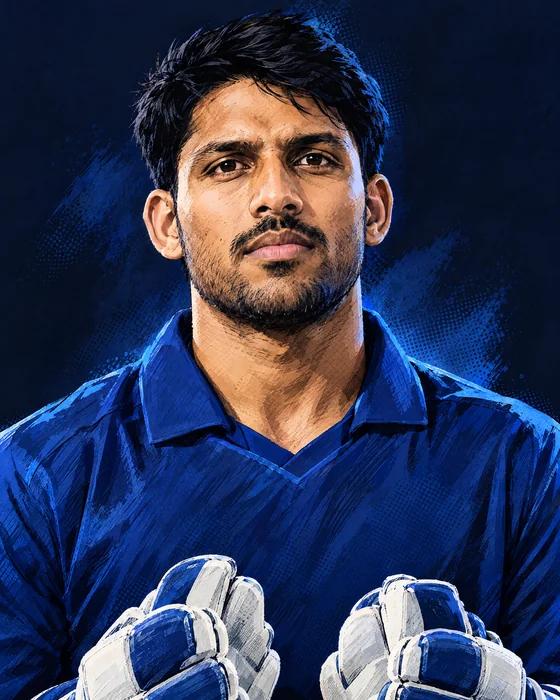 AI-assisted editorial illustration for Dhruv Jurel; not a real match photograph
