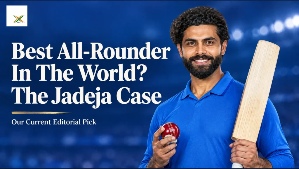 AI-assisted editorial illustration of Ravindra Jadeja for the best all-rounder in the world comparison.