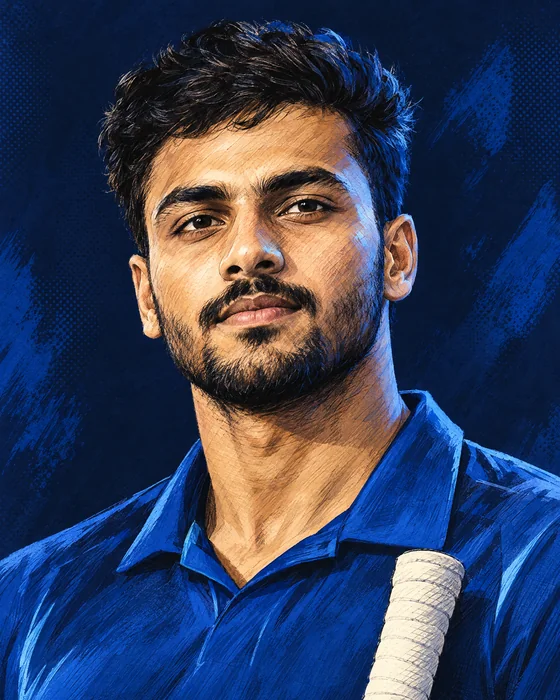 AI-assisted editorial illustration for Naman Dhir; not a real match photograph