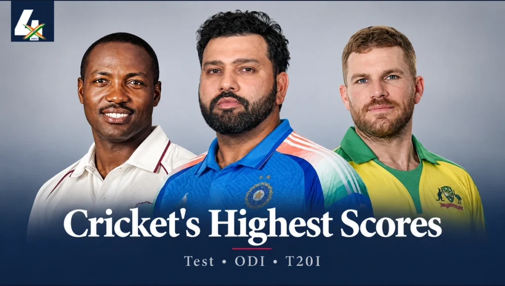 4xSports AI-assisted editorial cover: Highest Individual Scores In Men's International Cricket: Test, ODI And T20I