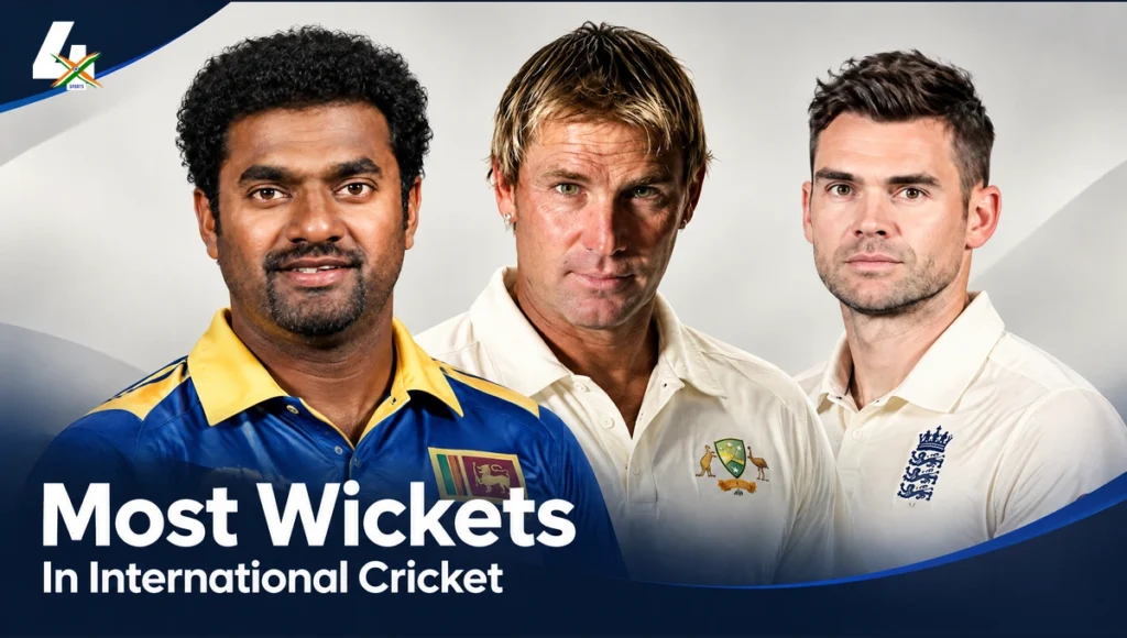 Most Wickets In International Cricket History: Top 20 Bowlers 4xSports AI-assisted editorial cover: Most Wickets In International Cricket History: Top 20 Bowlers