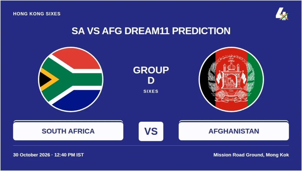 South Africa vs Afghanistan Hong Kong Sixes Group D Dream11 Prediction preview