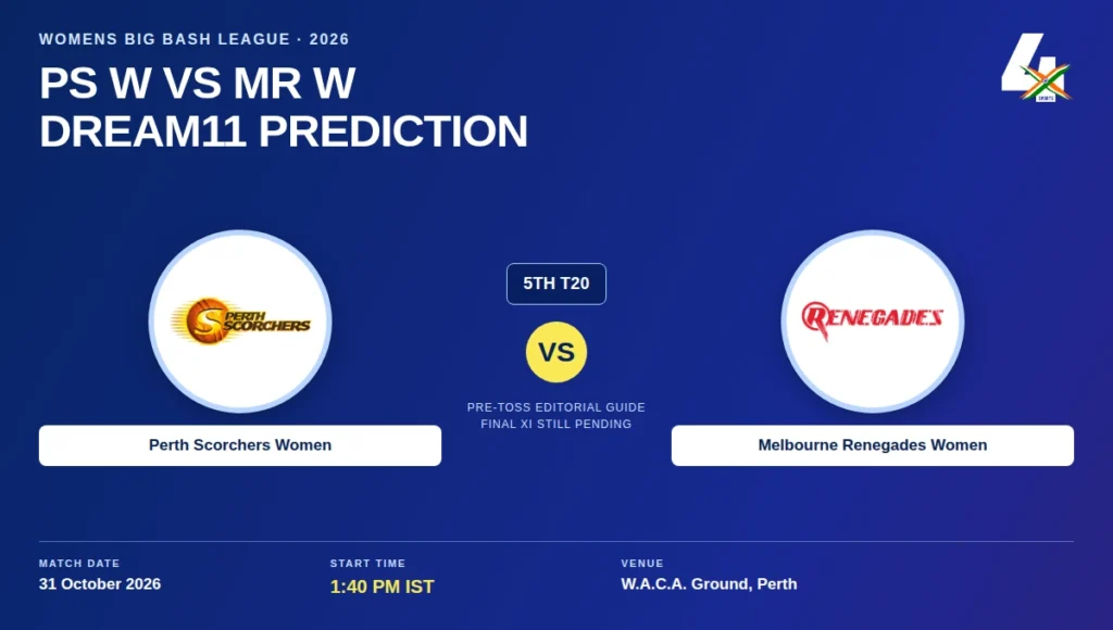 PS W vs MR W WBBL|12 Match 5 at W.A.C.A. Ground, Perth on 31 October 2026