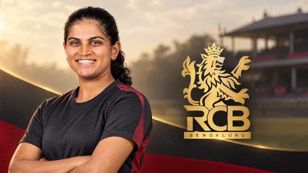Tejal Hasabnis in an India cricket shirt, smiling in an official ICC player portrait