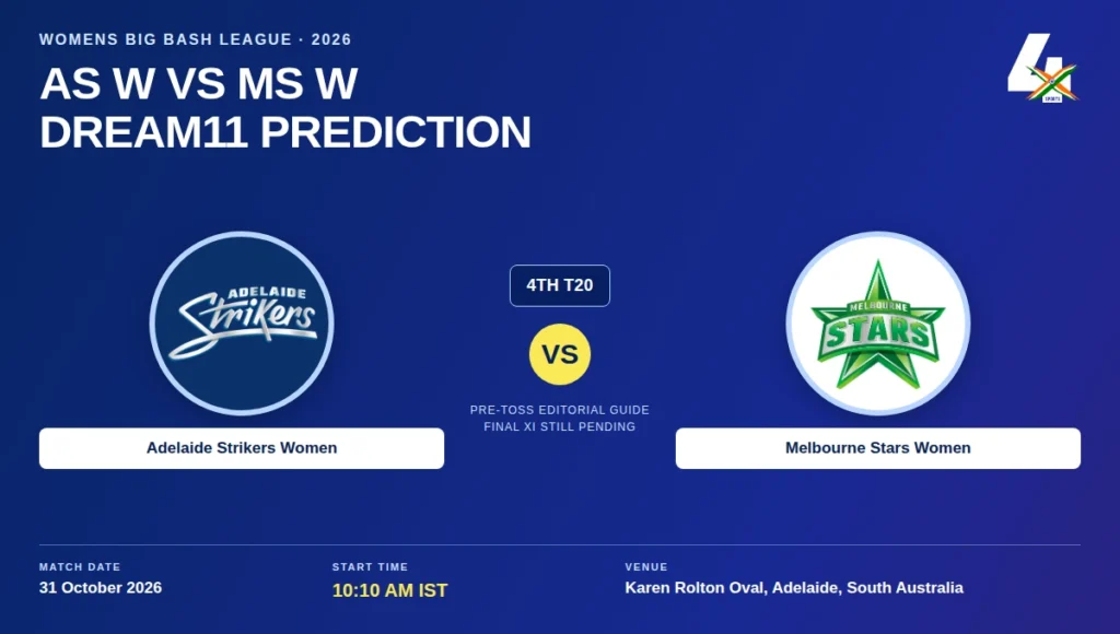 AS W vs MS W 4th T20 at Karen Rolton Oval, Adelaide, South Australia on 31 October 2026