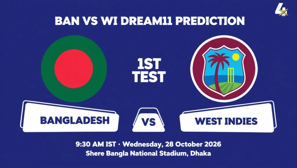 BAN vs WI Dream11 Prediction – 1st Test blue match preview graphic