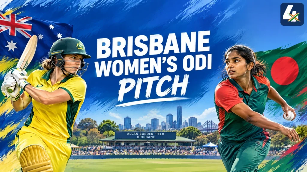 Allan Border Field Women’s ODI Pitch Report: Australia vs Bangladesh 2026 Editorial illustration of Australia Women and Bangladesh Women cricket representatives for the 2026 Allan Border Field ODI pitch report; not a match photograph.