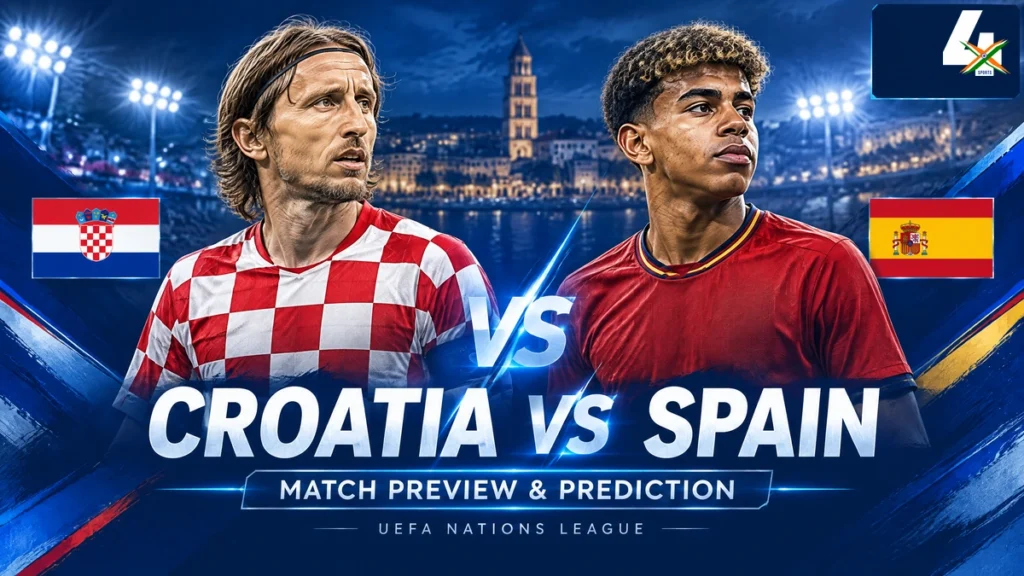 Croatia vs Spain Prediction, Preview, Team News & Lineups AI-generated editorial illustration for Croatia vs Spain football preview, with national flags; not a photograph of the match.