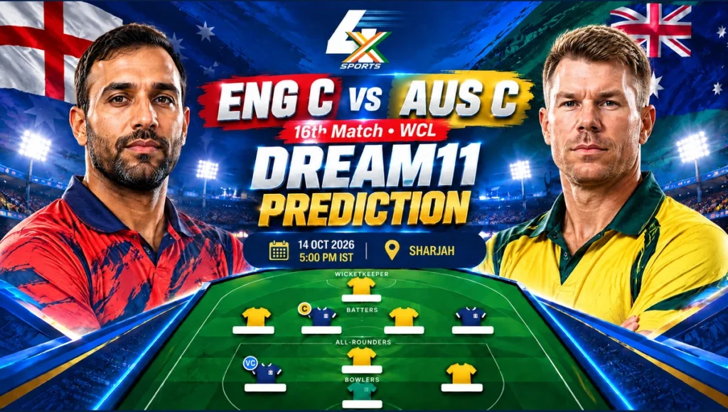 ENG C vs AUS C Dream11 Prediction 16th Match cover for 14 October 2026 at Sharjah Cricket Stadium, Sharjah