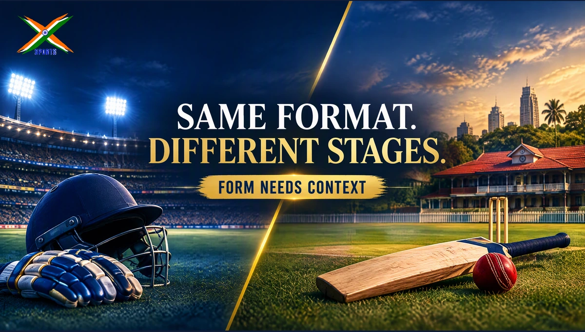 Cricket stadium and club-ground illustration explaining why recent form needs context