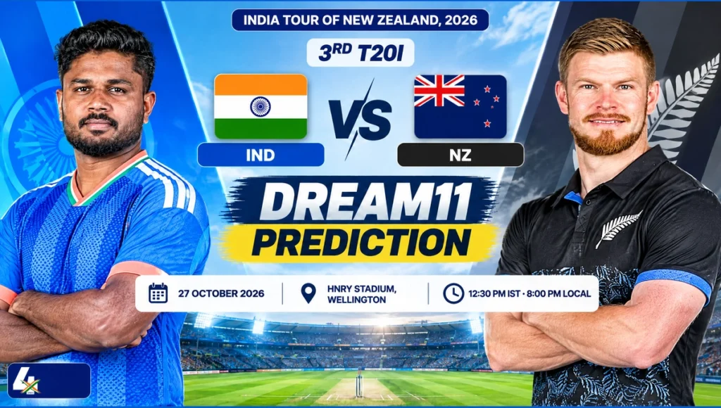 AI-assisted editorial illustration of Sanju Samson and Glenn Phillips for IND vs NZ Dream11 Prediction.