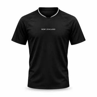 New Zealand black team-colour editorial jersey illustration; not an official kit photograph.