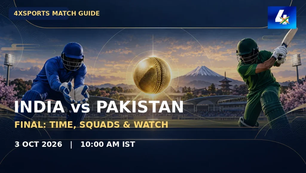 Editorial illustration: India vs Pakistan 2026 Asian Games men’s T20 final complete match guide