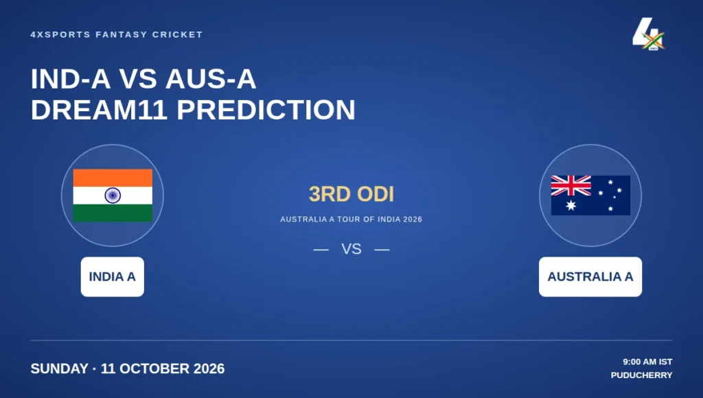 4xSports India A Vs Australia A 3rd Unofficial ODI Dream11 Preview, 11 October 2026, Puducherry