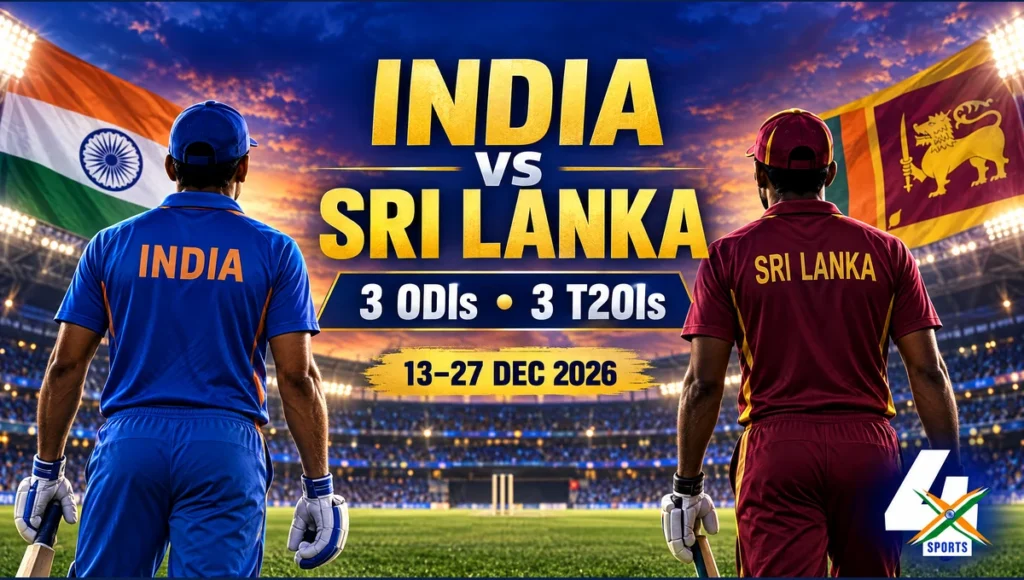 India vs Sri Lanka 2026 ODI and T20I cricket series, 13 to 27 December, 4xSports editorial illustration