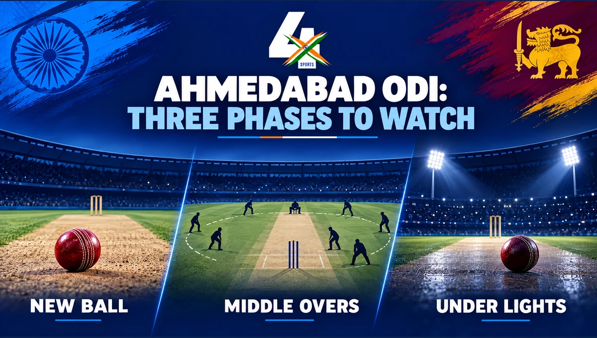 Ahmedabad ODI match phases to monitor, 4xSports editorial illustration