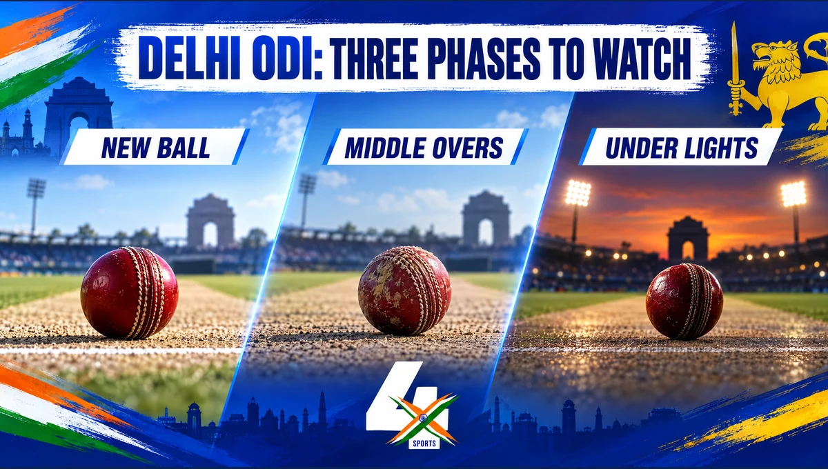 Delhi ODI match phases to monitor, 4xSports editorial illustration