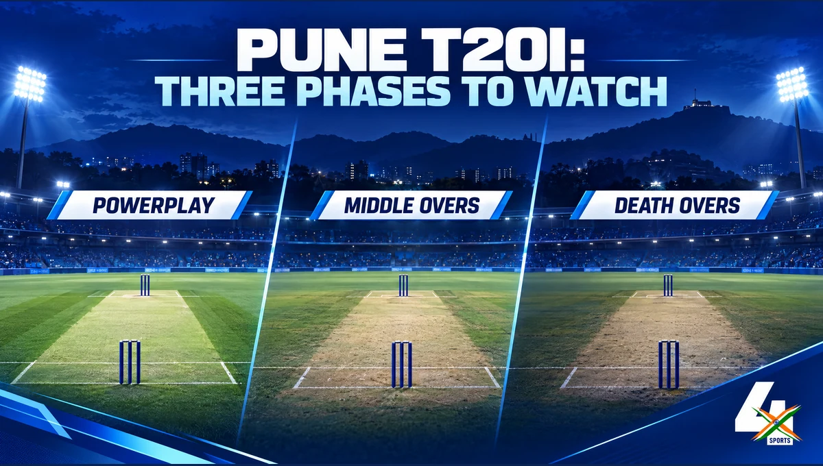 Pune T20I match phases to monitor, 4xSports editorial illustration