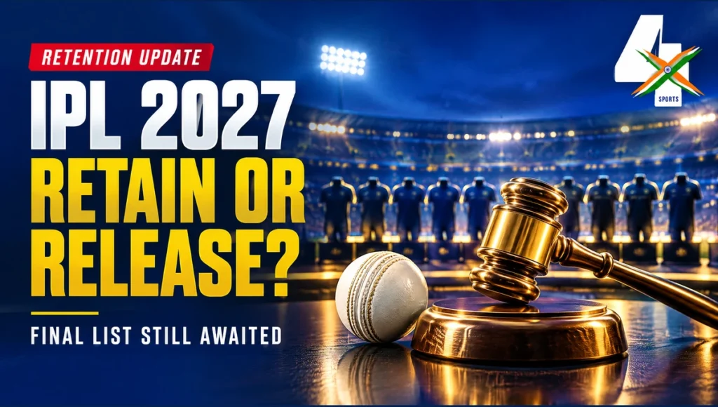 IPL 2027 retained players list update: 4xSports illustration showing retain or release and final list still awaited