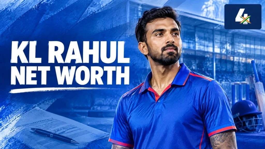 AI-generated editorial illustration of KL Rahul for a net-worth and IPL contract guide.