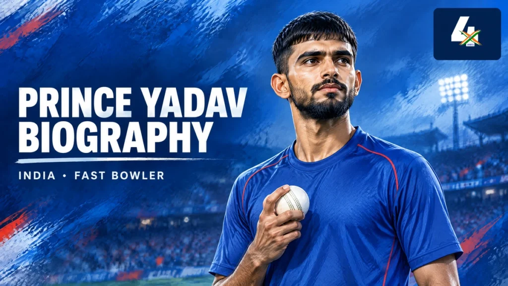 AI-generated editorial illustration of Prince Yadav for a biography guide.