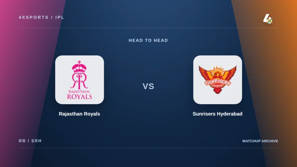 Rajasthan Royals versus Sunrisers Hyderabad IPL head-to-head cover with owner-supplied crests and 4xSports logo