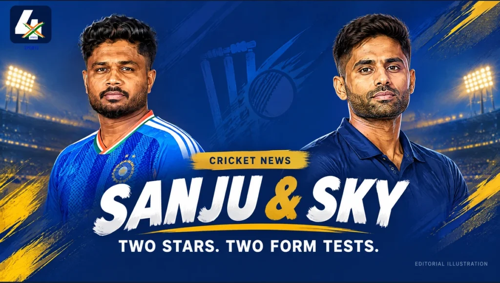 Sanju Samson’s 82-To-3 Swing, Suryakumar Yadav’s 17: What Next For Two India Stars? Sanju Samson and Suryakumar Yadav editorial portraits with Two Stars Two Form Tests headline