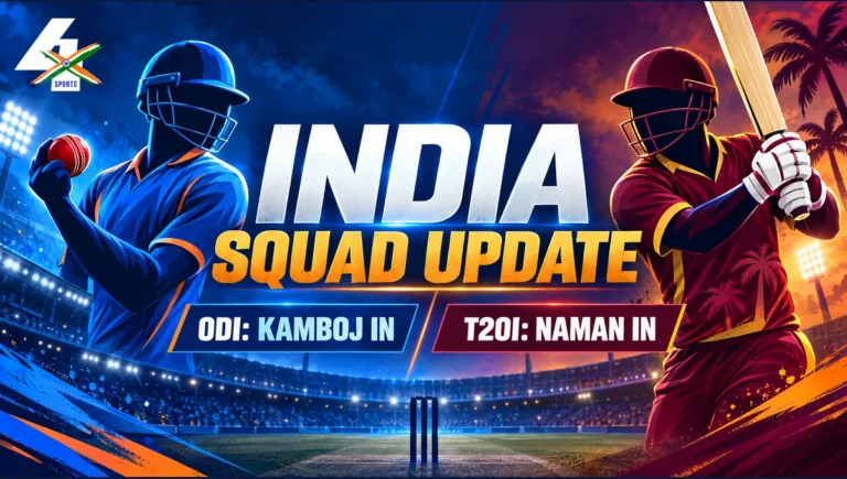 4xSports India squad update, Anshul Kamboj third ODI and Naman Dhir T20I conceptual illustration