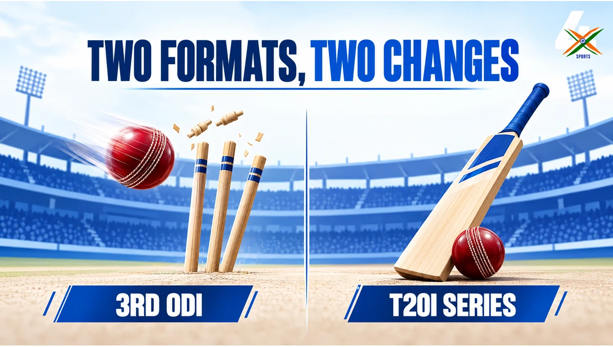 Naman Dhir T20I call-up and Kamboj ODI squad change, 4xSports conceptual illustration