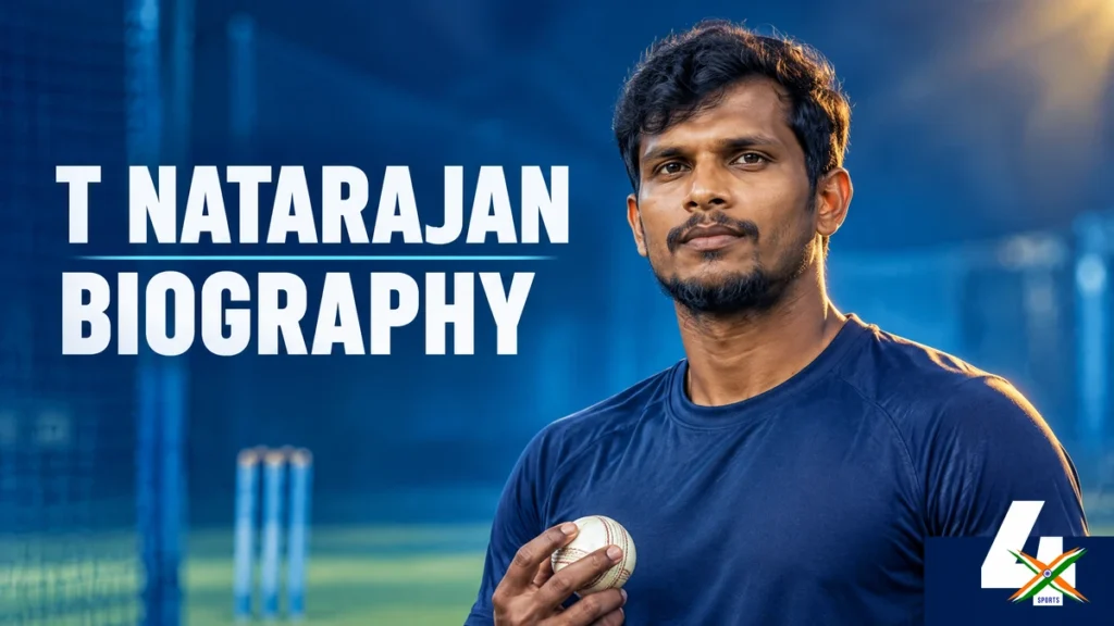 T Natarajan Biography: Career, India Debut and IPL Journey 4xSports original editorial illustration of T Natarajan for his biography article; not a documentary photograph.