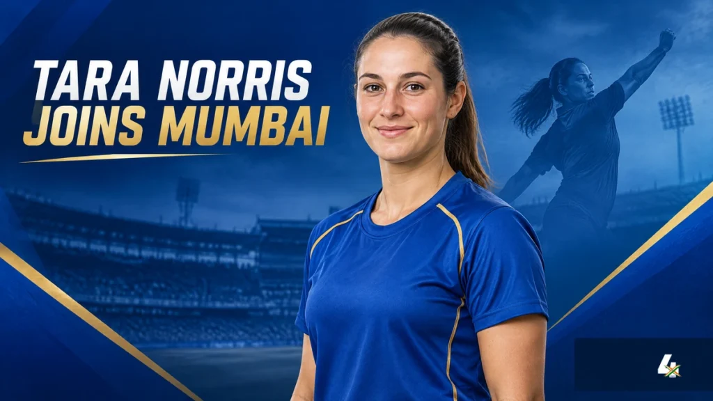 Editorial illustration of Tara Norris for her Mumbai Indians WPL trade