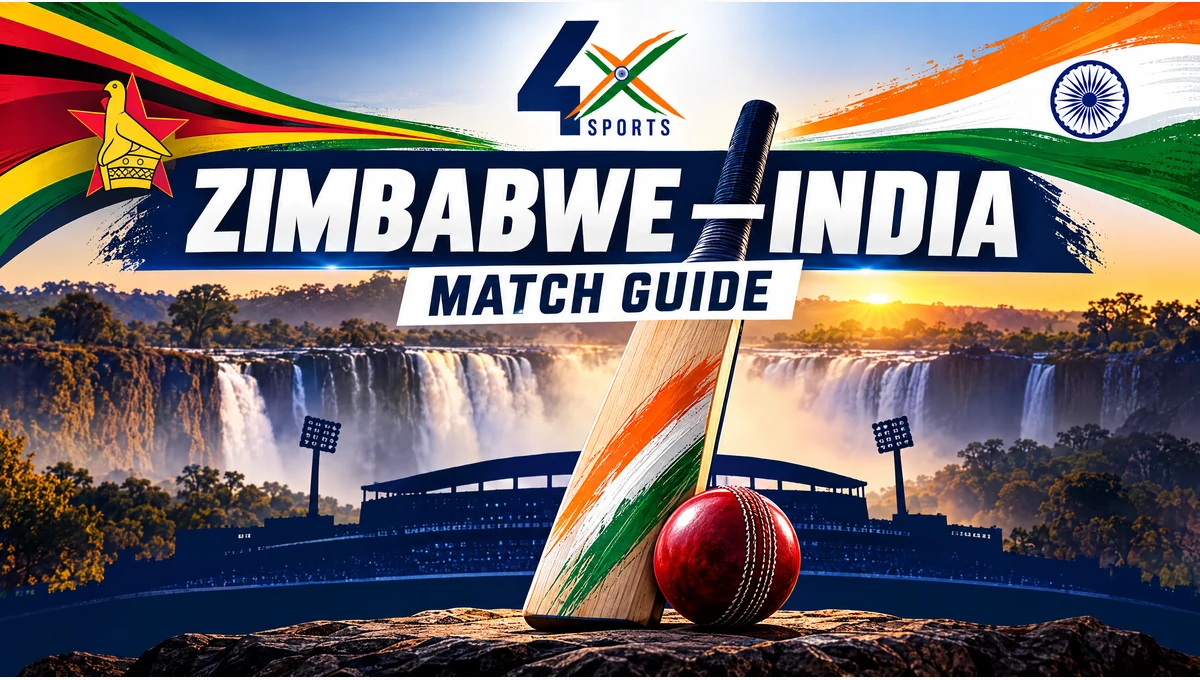India vs Zimbabwe 2027 — 4xSports conceptual ODI World Cup Group A illustration