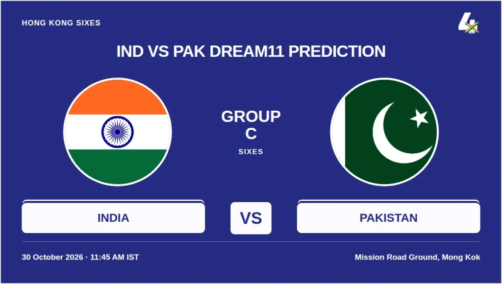 India vs Pakistan Hong Kong Sixes 2026 Group C Dream11 Prediction preview