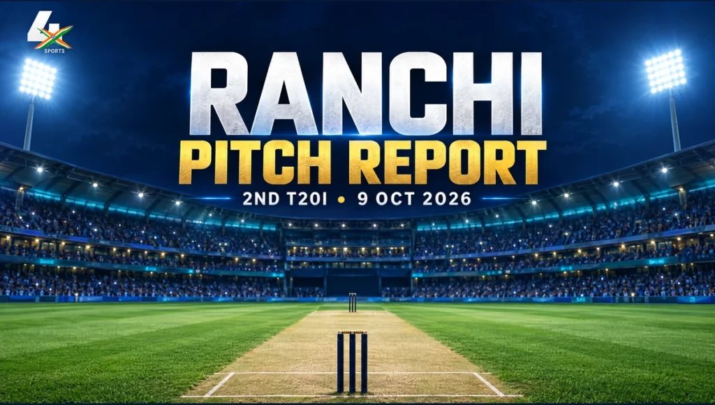 4xSports AI-assisted editorial cricket pitch illustration for JSCA Stadium, Ranchi